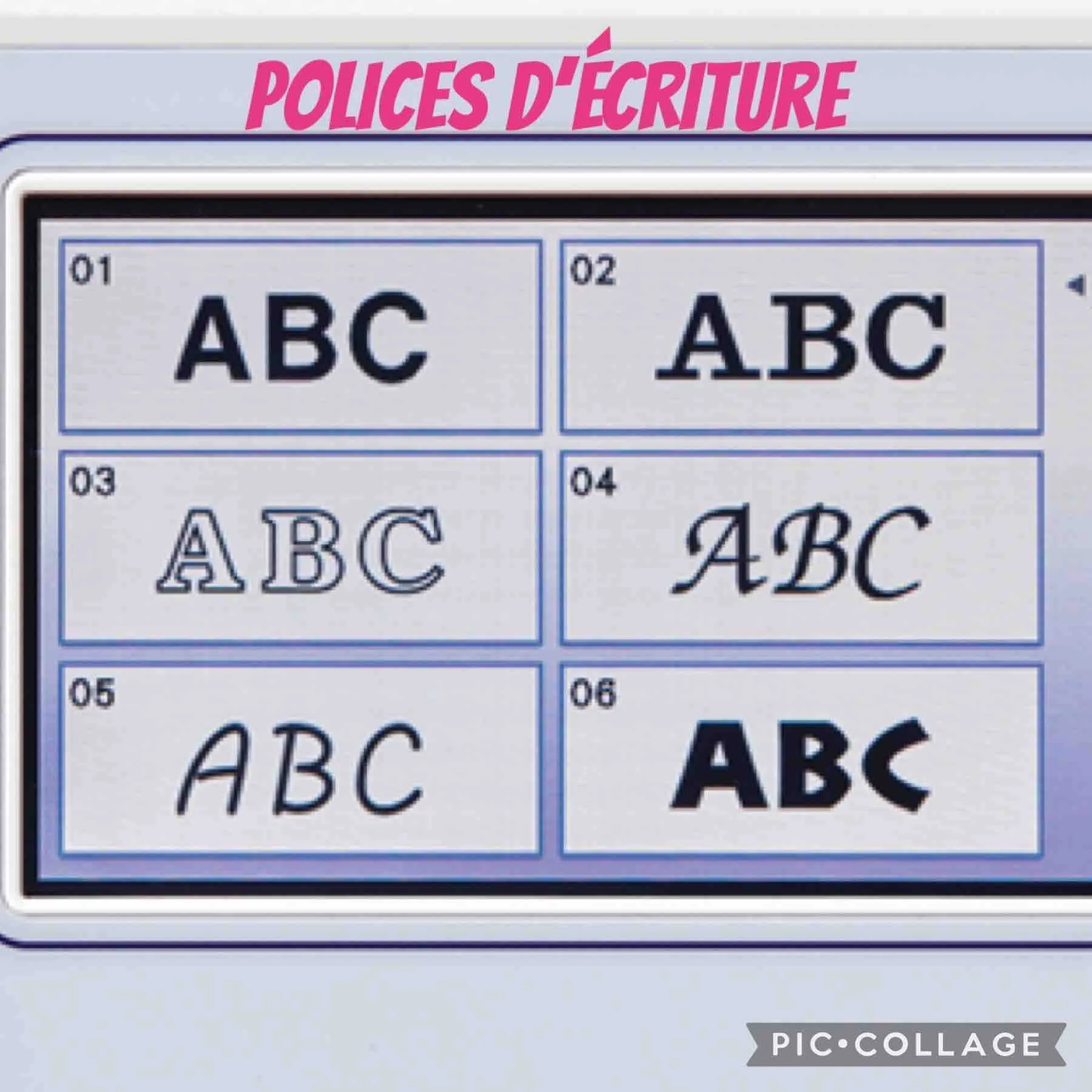 Exemple de polices d'écriture que l'on peut utiliser pour les protèges carnet de santé à personnaliser.