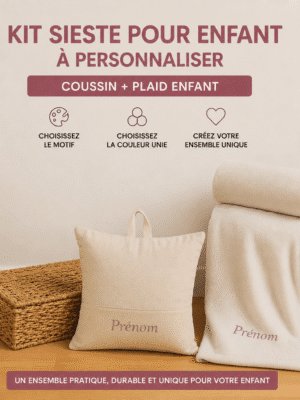 Pack rentrée maternelle : sac à dos imperméable + kit sieste personnalisé motif renard. Confort, praticité et douceur cousus main en France. Série limitée !