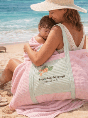 Serviette de plage XXL faite main, douce, légère et pratique. Idéale pour toute la famille. Tissus exclusifs et finitions soignées, en édition limitée.