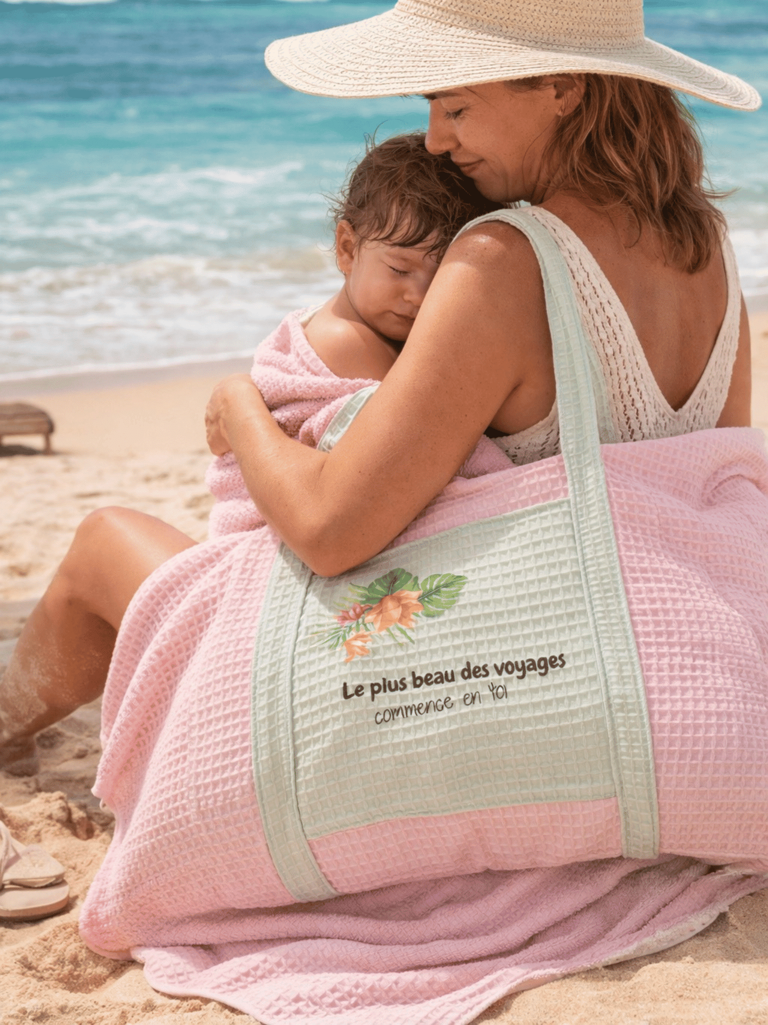 Serviette de plage XXL faite main, douce, légère et pratique. Idéale pour toute la famille. Tissus exclusifs et finitions soignées, en édition limitée.