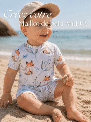 Maillot de bain bébé anti-UV UPF 50+ personnalisable. Création artisanale made in Loiret. Deux modèles au choix, dès 1 an. Confort & sécurité