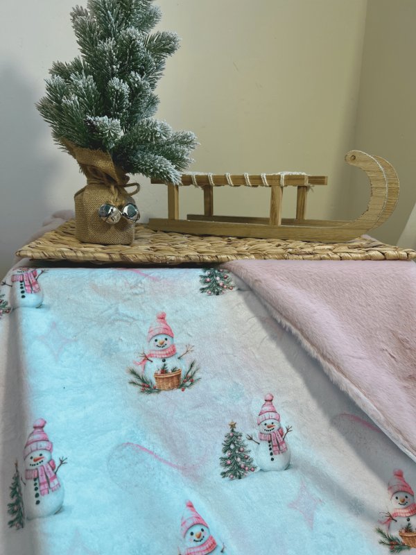 Plaid de Noël maxi douceur Bonhomme de Neige Rose - à personnaliser