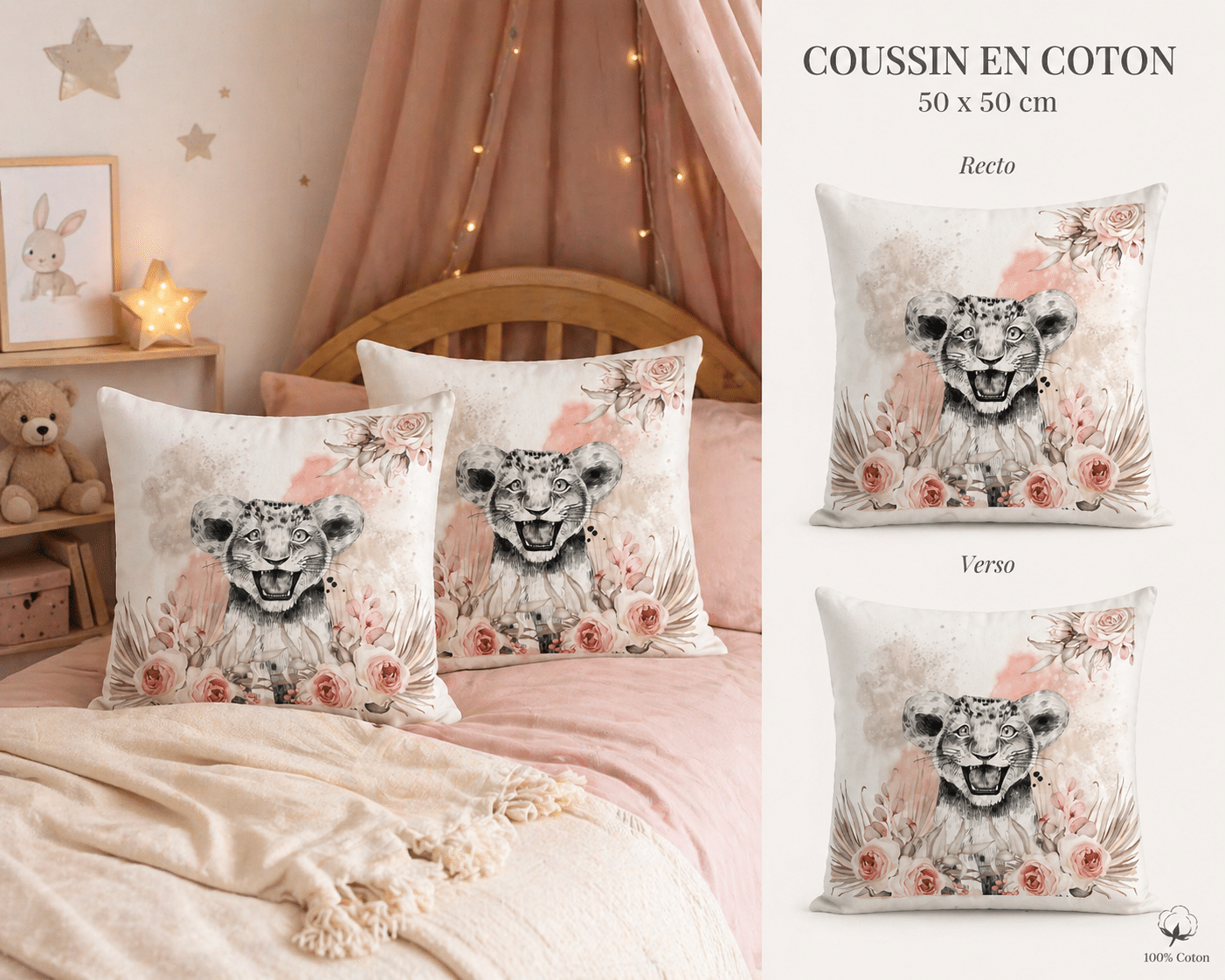 Coussin Lionceau bohème chic – Image 3