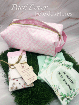 cadeau fête des mères, trousse imperméable femme, lingettes démaquillantes lavables, étui à lunettes tissu, cadeau maman original, création artisanale française, coffret cocooning femme