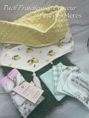 Pack cadeau Fête des Mères avec écharpe chèche, étui à lunettes et lingettes démaquillantes lavables. Création cousue main, douce, pratique et unique. Livraison rapide. 💛