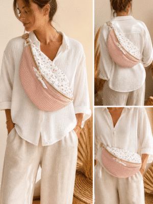 Sac banane femme en nid d’abeille fait main avec tissu exclusif. Pratique, grande capacité, sangle réglable. Fabrication française sur commande (2 à 4 semaines).