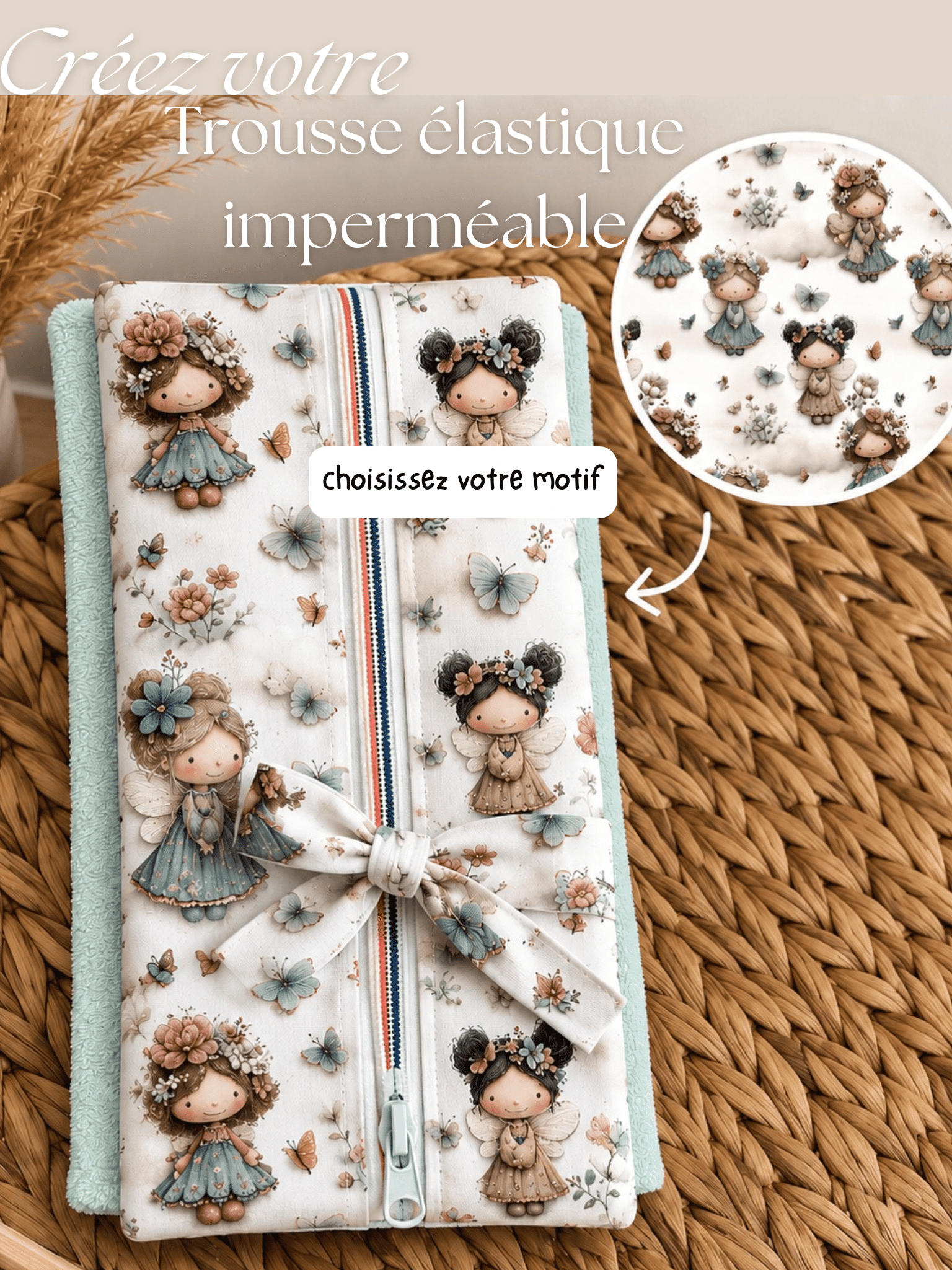 Trousse élastiquée imperméable à fixer sur un cahier ou carnet. Personnalisable avec le tissu de votre choix. Format 11 x 18 cm, cousue main dans le Loiret. Idéale pour la rentrée scolaire et les fournitures toujours à portée de main.