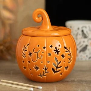 Découvrez le brûleur de parfum Citrouille, disponible en orange ou noir. Idéal pour vos fondants parfumés et une décoration cocooning d’automne.