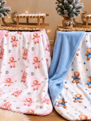 Plaid Pain d’Épices Rose cousu main et personnalisable. Deux tailles disponibles, tissu tout doux au choix et broderie prénom en option.