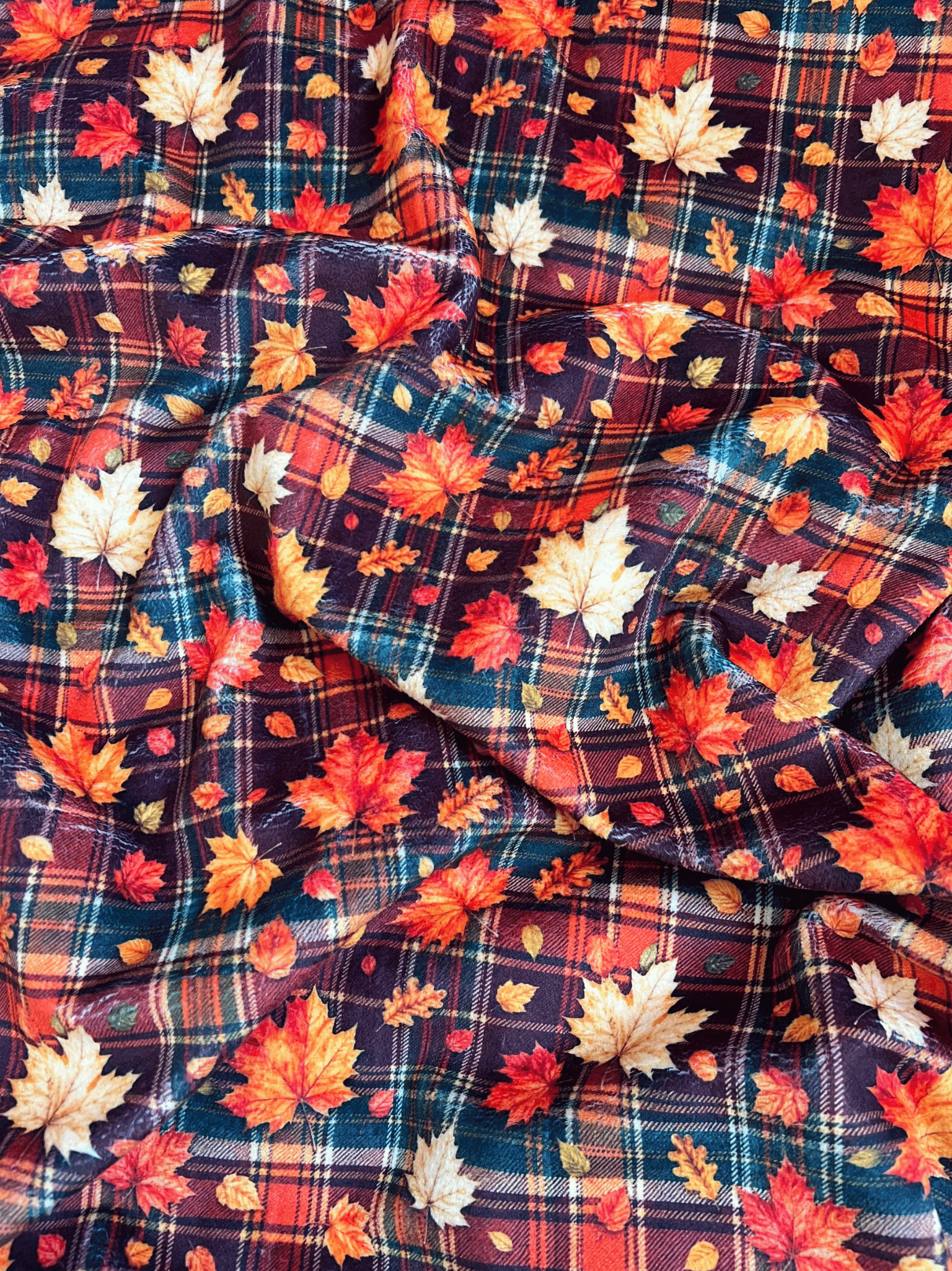 Plaid d’automne écossais & feuilles Moutarde - à personnaliser – Image 2