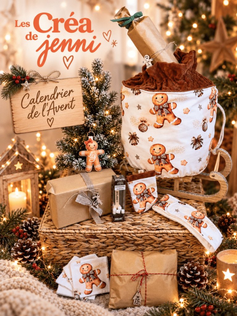 Calendrier de l’Avent Les Créa de Jenni : 24 vrais cadeaux, créations cousues main et surprises cocooning. Valeur env. 280 €, précommande à 79 €.
